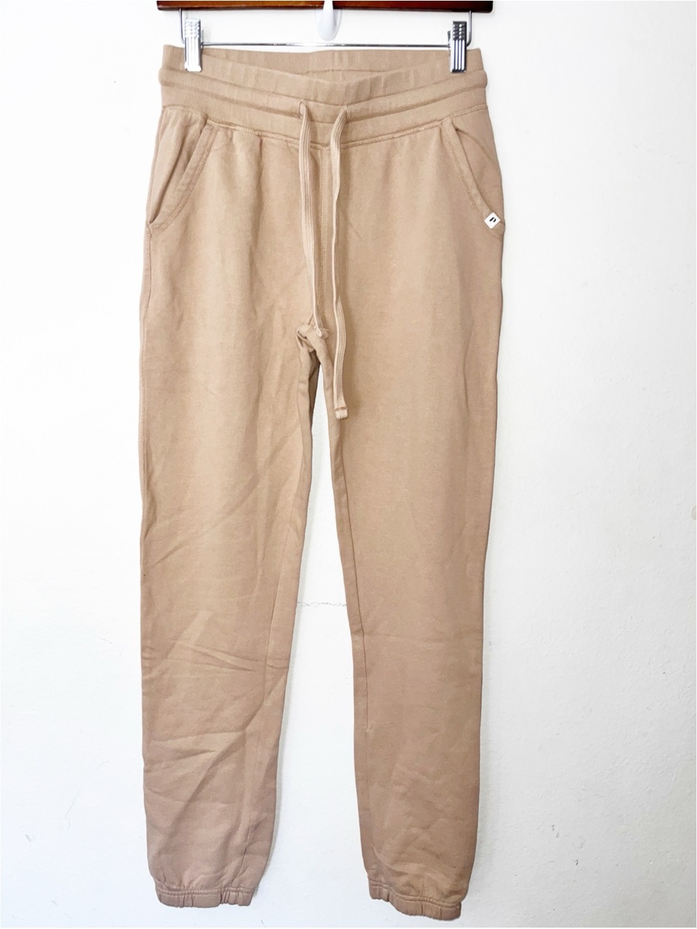PACT ORGANIC NWOT 100% COTTON TERRY JOGGER PANT TAN BEIGE POCKETS WOMENS SZ XS